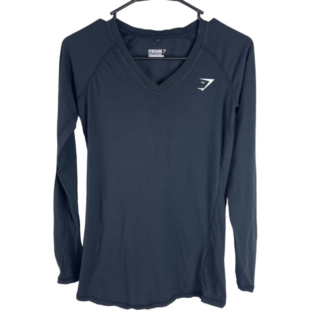 ✅ Gymshark Woman’s Black Long Sleeve V-neck Workout Top size S